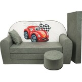 Kinder slaapbank logeermatras set voor kinderen tot 6 jaar | Cars grijs | 170x100x8 cm | 100% katoen hoes wasbaar | Foam vulling