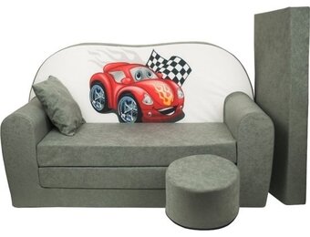 Kinder slaapbank logeermatras set voor kinderen tot 6 jaar | Cars grijs | 170x100x8 cm | 100% katoen hoes wasbaar | Foam vulling