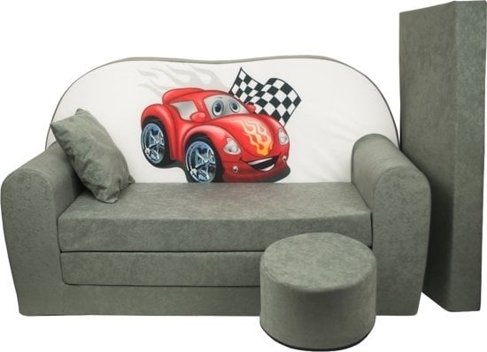 Kinder slaapbank logeermatras set voor kinderen tot 6 jaar | Cars grijs | 170x100x8 cm | 100% katoen hoes wasbaar | Foam vulling