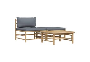 vidaXL 3-delige Loungeset Bamboe met Donkergrijze Kussens - 35% Korting