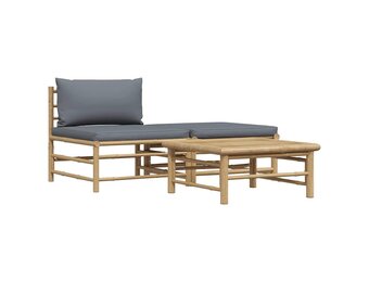 vidaXL 3-delige Loungeset met donkergrijze kussens bamboe