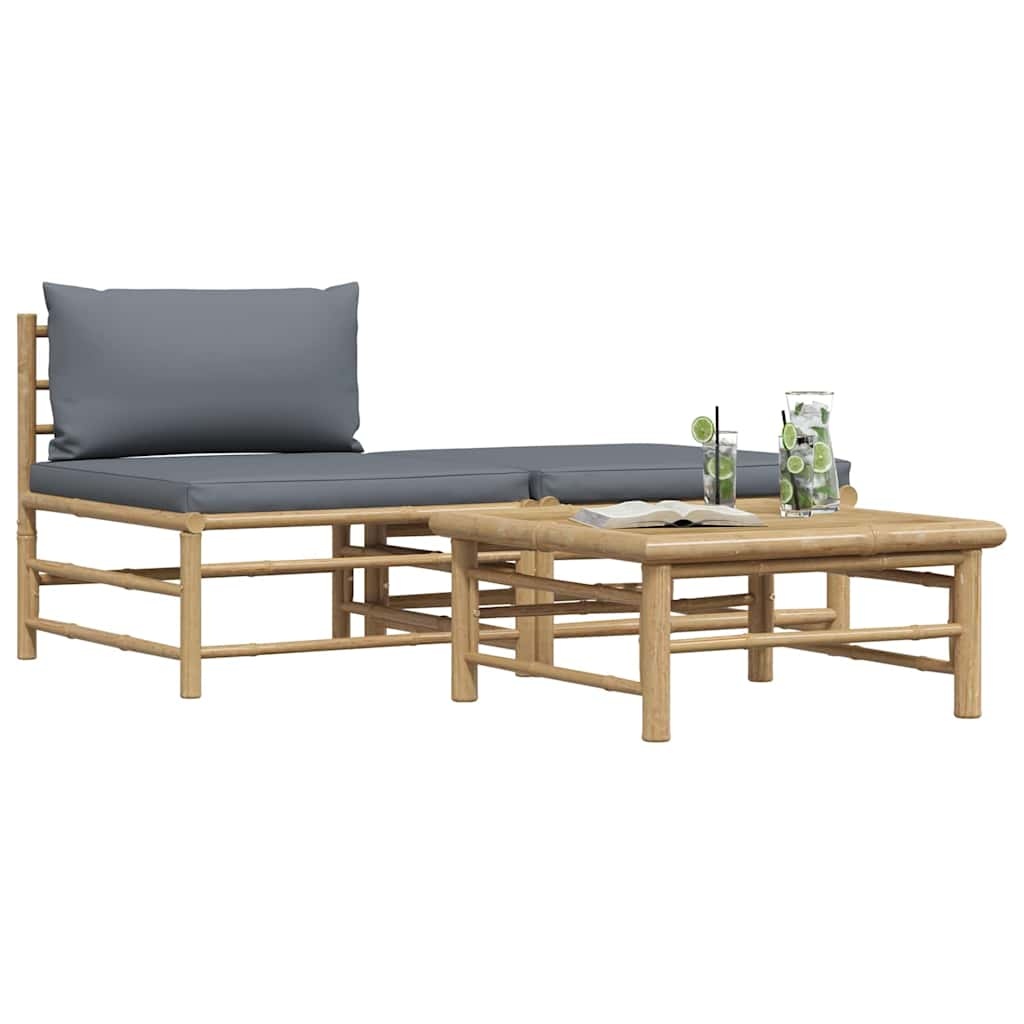 vidaXL 3-delige Loungeset met donkergrijze kussens bamboe