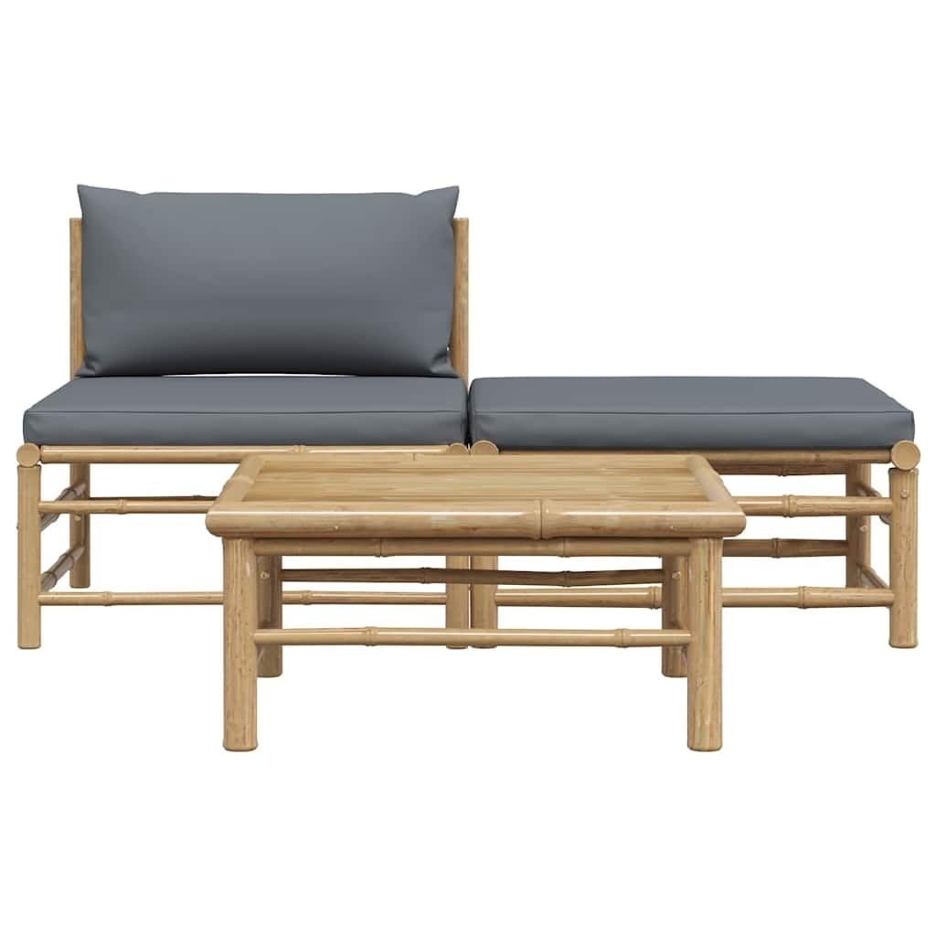 vidaXL 3-delige Loungeset met donkergrijze kussens bamboe