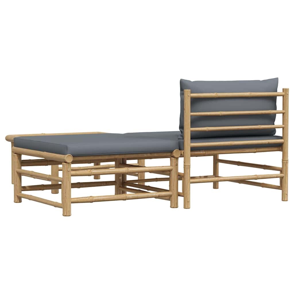 vidaXL 3-delige Loungeset met donkergrijze kussens bamboe