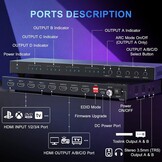 PORTTA 4x4 HDMI Matrix 4K 60Hz met ARC, Audio Extractor en Afstandsbediening
