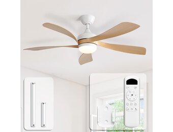 Sofucor Plafondventilator met verlichting en afstandsbediening, DC, 132 cm, 5 vleugels, timer, 3 kleurtemperaturen, 6 snelheden, zomer, winterwerking, stille plafondventilator met licht voor