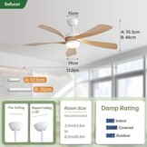 Sofucor Plafondventilator met verlichting en afstandsbediening, DC, 132 cm, 5 vleugels, timer, 3 kleurtemperaturen, 6 snelheden, zomer, winterwerking, stille plafondventilator met licht voor