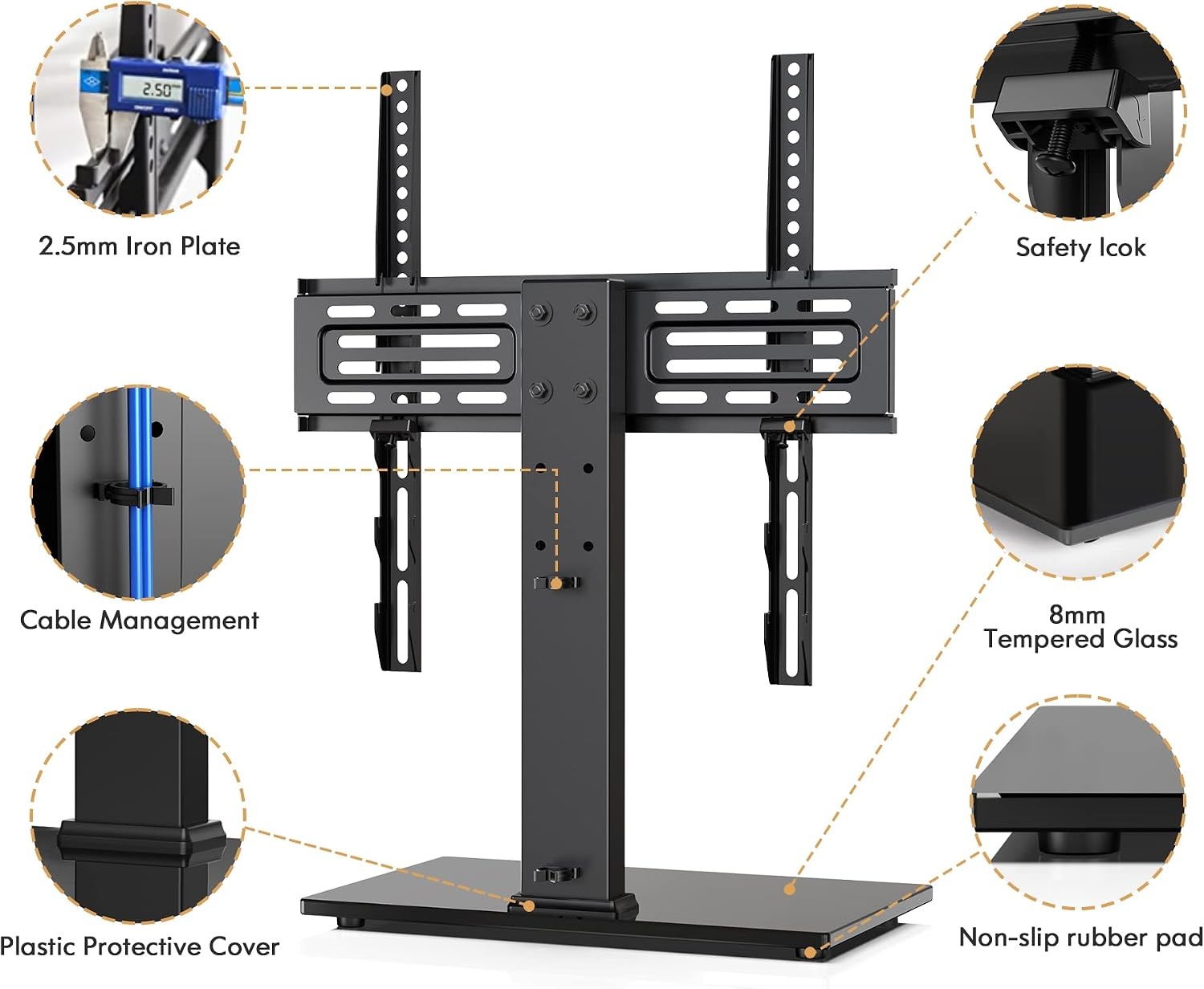 FITUEYES TV-standaard voor 27-32 43 50 55 inch TV, 8 hoogte verstelbaar Max VESA 400x400mm 40kg