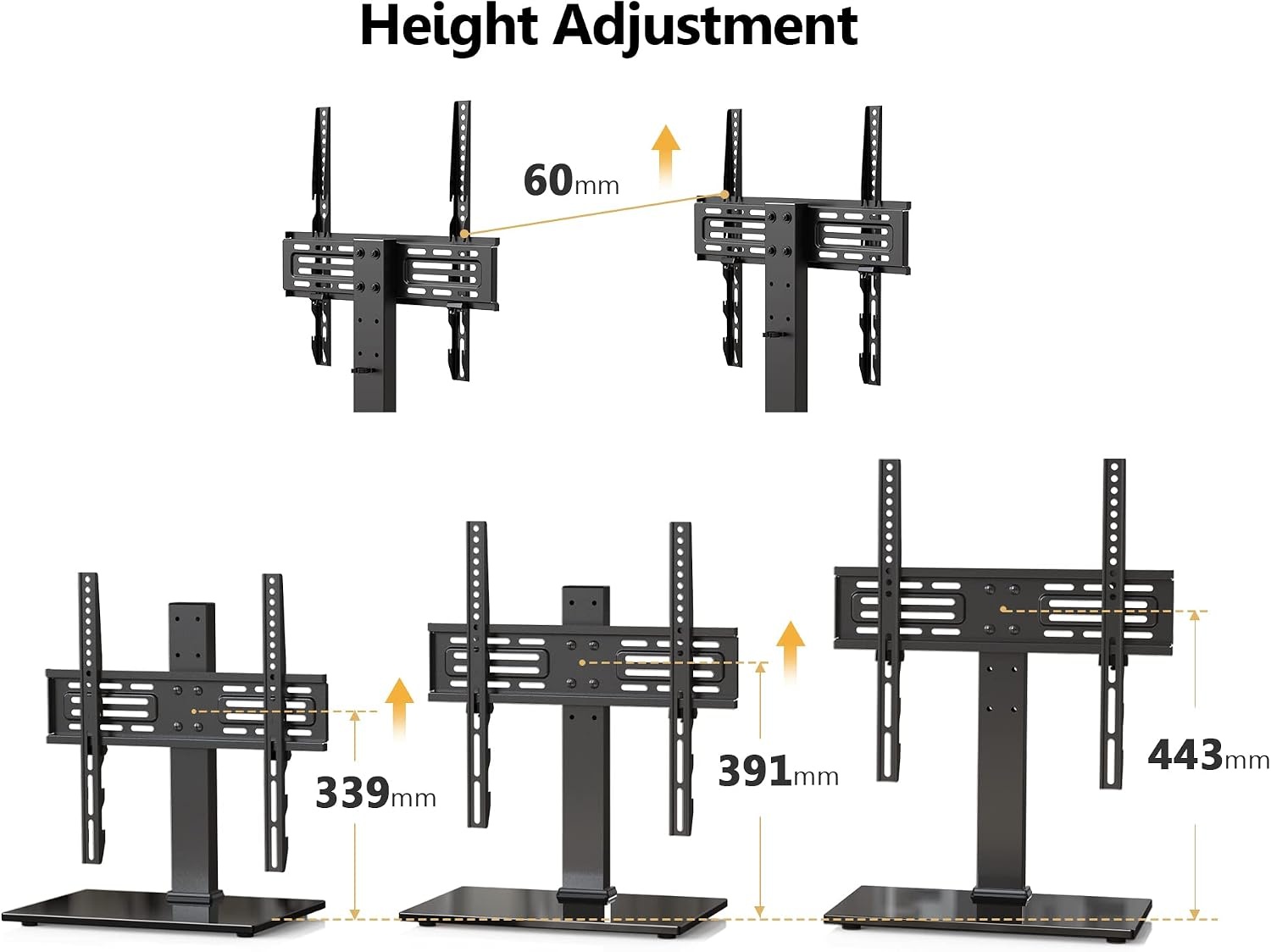 FITUEYES TV-standaard voor 27-32 43 50 55 inch TV, 8 hoogte verstelbaar Max VESA 400x400mm 40kg