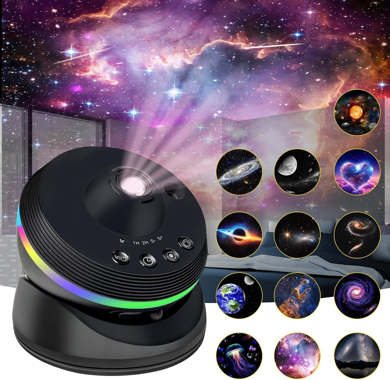Sterrenhemel Projector, HD Planetarium Projector met 13 Filmschijven, 360 Graden Draaibaar, Projector Melkweg, Nachtlampje Ster Projectie met Timer en Dynamisch Meteoor