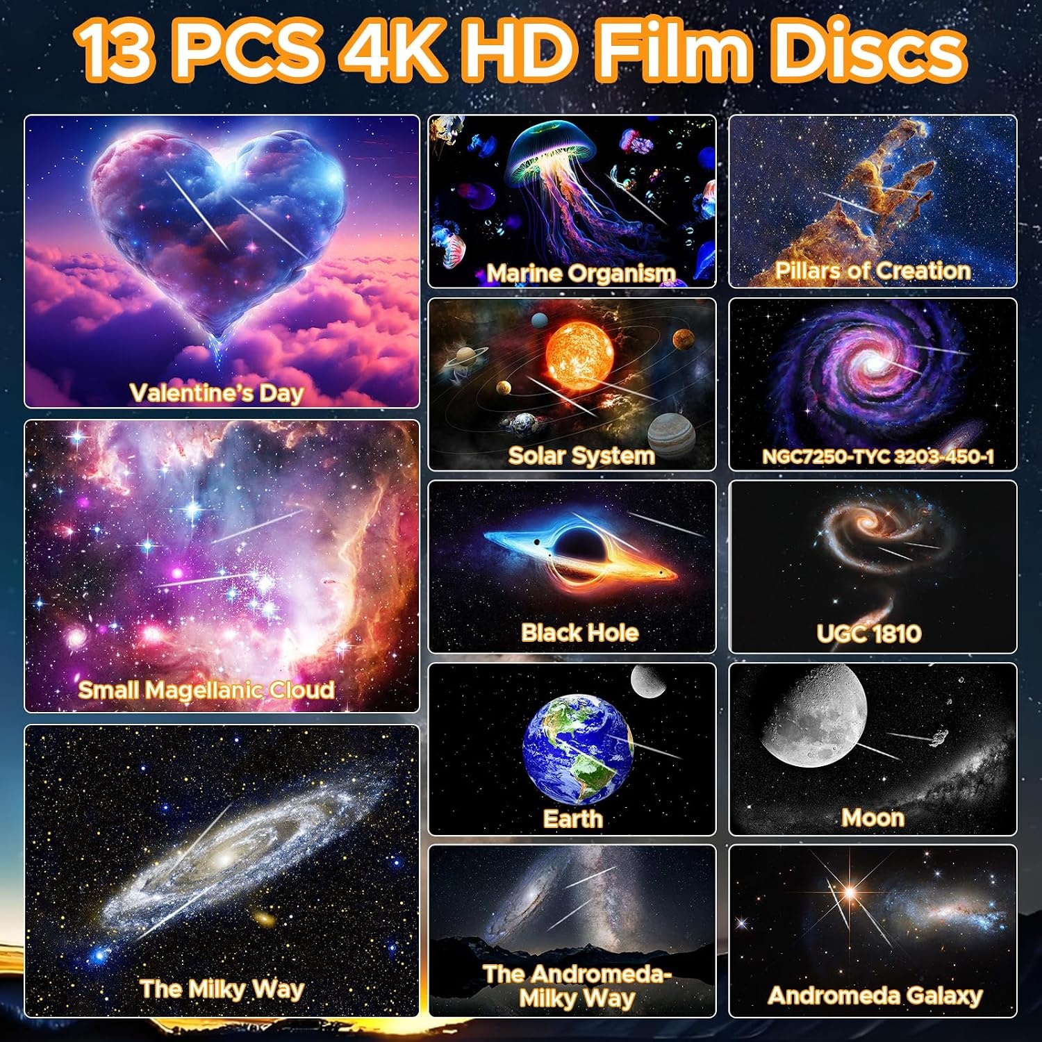 Sterrenhemel Projector, HD Planetarium Projector met 13 Filmschijven, 360 Graden Draaibaar, Projector Melkweg, Nachtlampje Ster Projectie met Timer en Dynamisch Meteoor