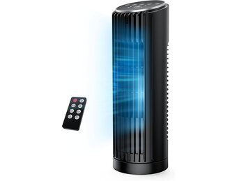 PNTCK Torenventilator met afstandsbediening, 33 cm ventilator stil met 4 modi, 4 snelheden, 70° oscillerende tafelventilator, 12-uurs timer, led-display, automatische werking, 24 dB stil