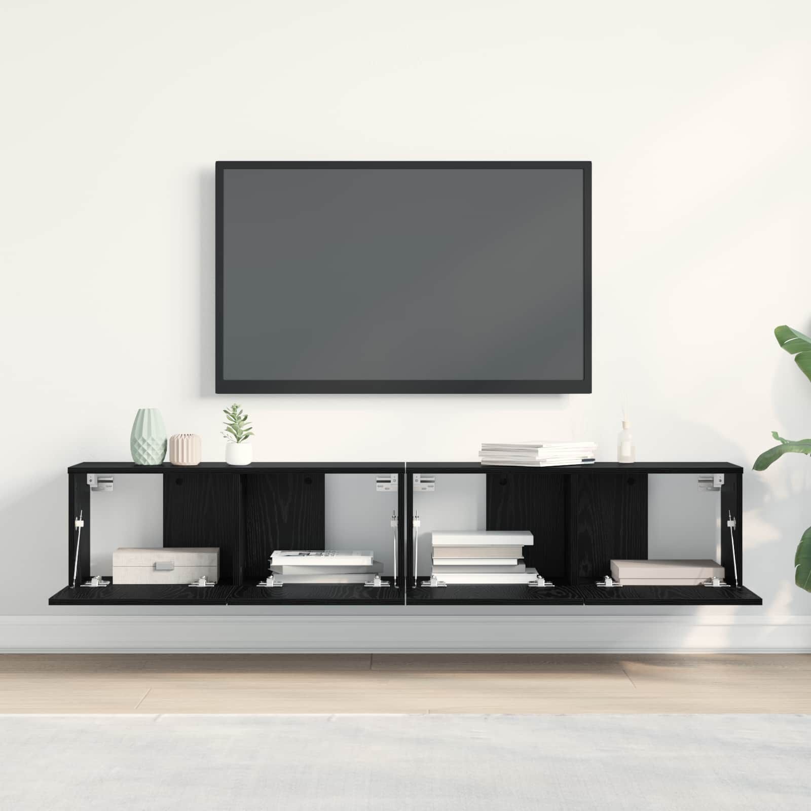 vidaXL TV-kast 2 st Zwart Eiken Bewerkt hout