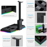 RGB oplaadstandaard met koelventilator voor Xbox Series X console & controller, laadstation en koeler, accessoires met 15 RGB-lampen en 2 x 1400 mAh oplaadbare batterij