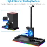 RGB oplaadstandaard met koelventilator voor Xbox Series X console & controller, laadstation en koeler, accessoires met 15 RGB-lampen en 2 x 1400 mAh oplaadbare batterij