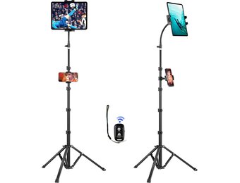 Ipad en telefoon statief 73 inch zwanenhals tablet vloerstandaard houder houder met afstandsbediening voor 3,5 tot 15 inch tablets iPhones, iPad Pro Air Mini 12,9 11 10,5, Galaxy Tab S9 ultra