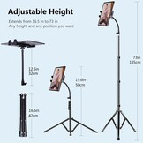 Ipad en telefoon statief 73 inch zwanenhals tablet vloerstandaard houder houder met afstandsbediening voor 3,5 tot 15 inch tablets iPhones, iPad Pro Air Mini 12,9 11 10,5, Galaxy Tab S9 ultra