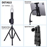 Ipad en telefoon statief 73 inch zwanenhals tablet vloerstandaard houder houder met afstandsbediening voor 3,5 tot 15 inch tablets iPhones, iPad Pro Air Mini 12,9 11 10,5, Galaxy Tab S9 ultra