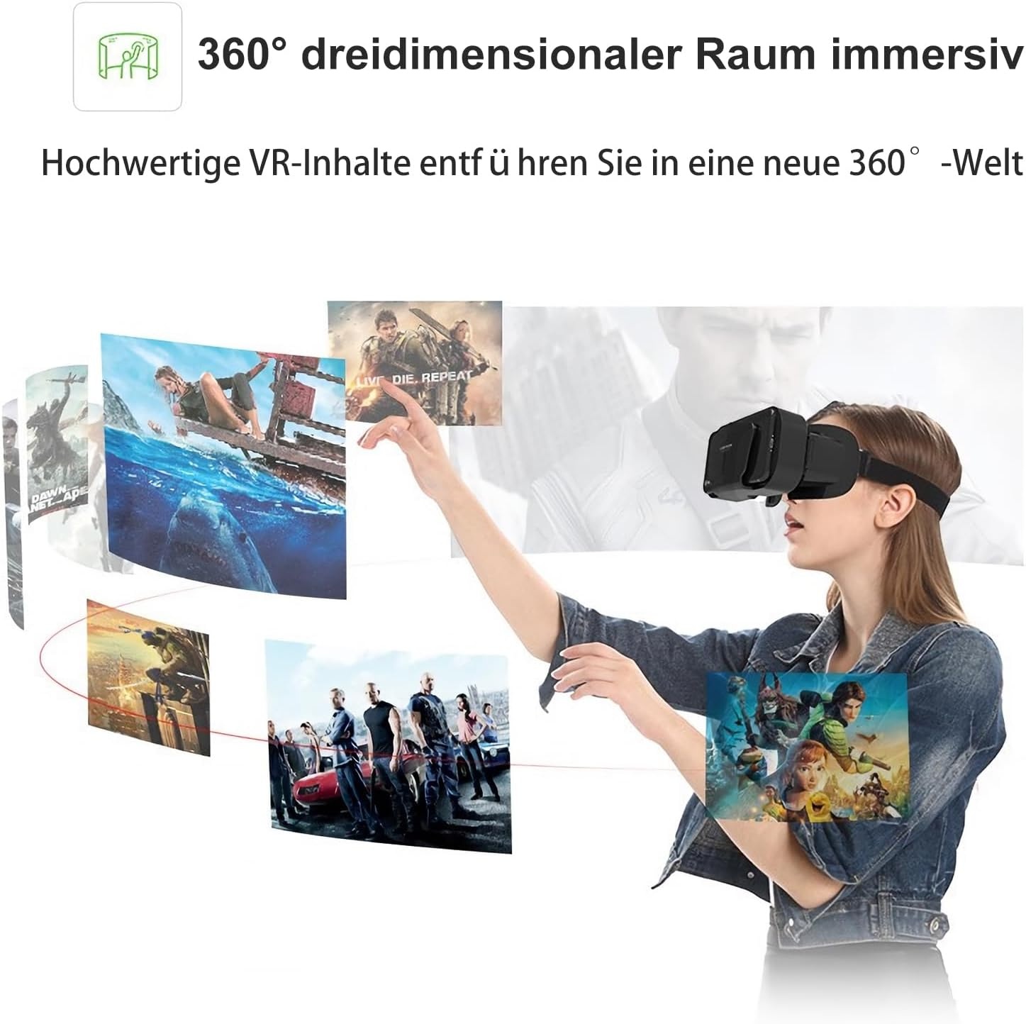 VR-bril mobiele telefoon virtual reality met afstandsbediening, 3D VR-bril Ervaar games en 360 graden films in zachte en comfortabele bril voor Phone Android 5 ~ 7 inc