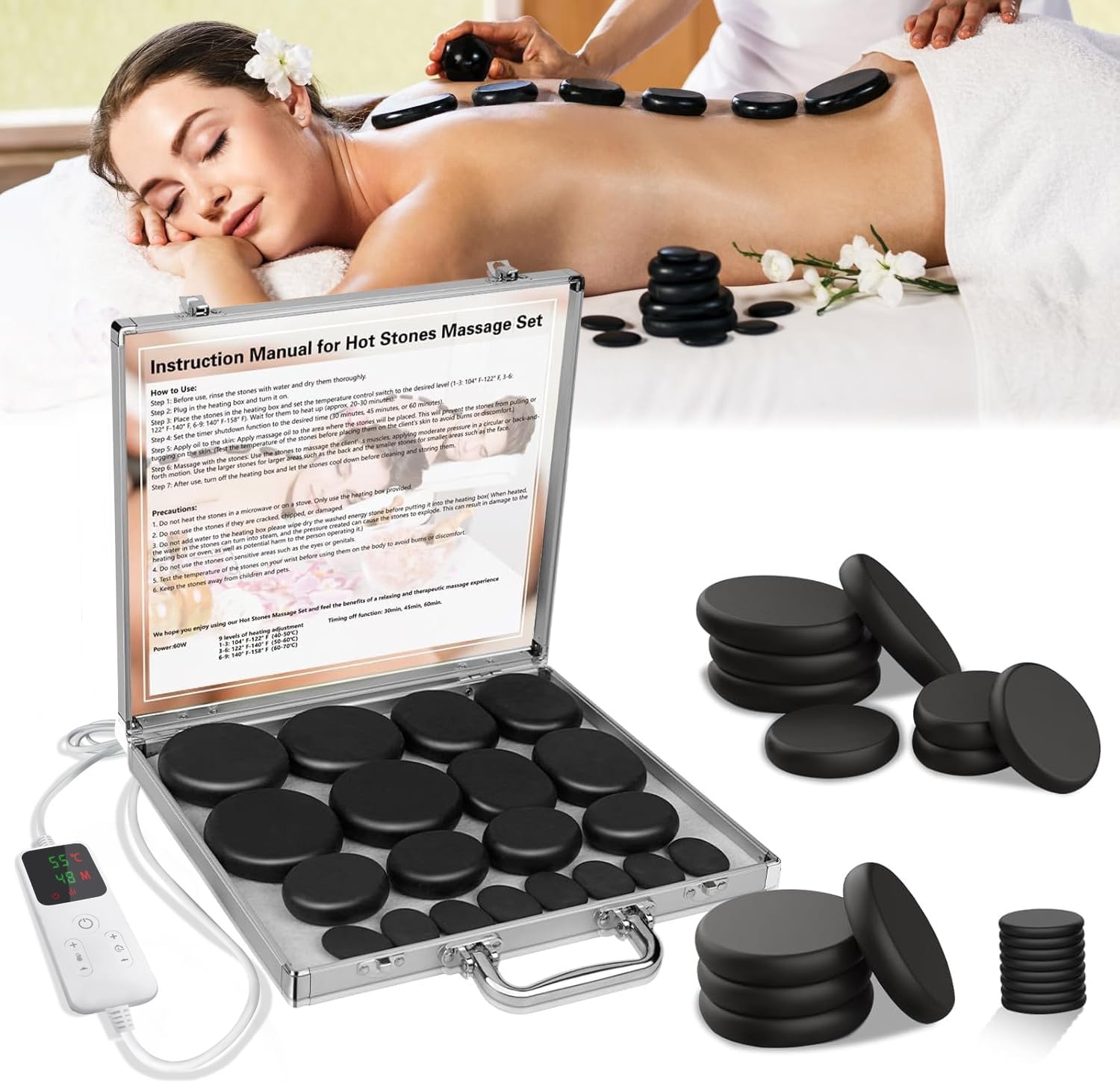 Professionele Hot Stone Massage Set - 20-delige Basaltstenen met Elektrische Verwarmer