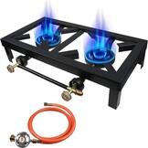 8 KW gasfornuis, 2-pits met 1,2 m slang en 50 mbar drukregelaar, campingkooktoestel, outdoor