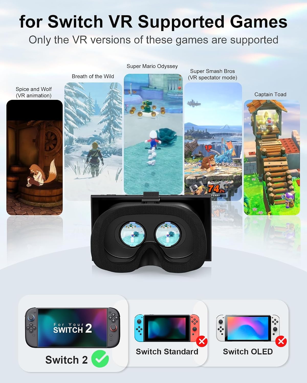 Verbeterde VR-headset voor Nintendo Switch 2, Switch 2 Virtual Reality VR-bril met verstelbare HD-lenzen en comfortabele hoofdband, Virtual Boy 3D-bril voor Switch 2 accessoires (zwart)