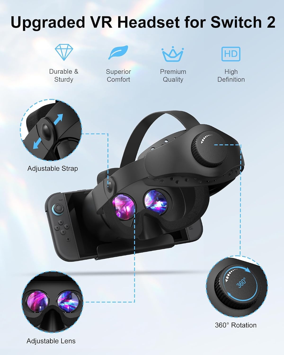 Verbeterde VR-headset voor Nintendo Switch 2, Switch 2 Virtual Reality VR-bril met verstelbare HD-lenzen en comfortabele hoofdband, Virtual Boy 3D-bril voor Switch 2 accessoires (zwart)