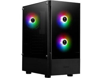 GAMDIAS TALOS E3 Gaming PC-hoes, Mid-Tower ATX-hoes, gehard glaspaneel, 3 ingebouwde 120 mm ARGB-ventilatoren, gereedschapsvrije installatie gehard glazen venster, ondersteunt moederborden tot ATX,
