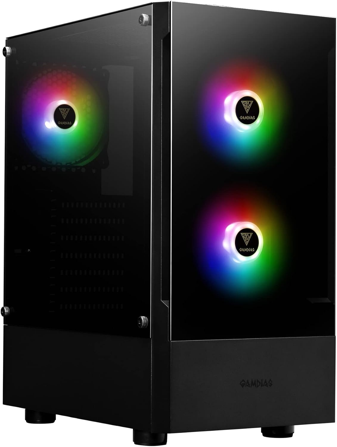 GAMDIAS TALOS E3 Gaming PC-hoes, Mid-Tower ATX-hoes, gehard glaspaneel, 3 ingebouwde 120 mm ARGB-ventilatoren, gereedschapsvrije installatie gehard glazen venster, ondersteunt moederborden tot ATX,