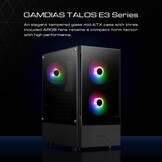 GAMDIAS TALOS E3 Gaming PC-hoes, Mid-Tower ATX-hoes, gehard glaspaneel, 3 ingebouwde 120 mm ARGB-ventilatoren, gereedschapsvrije installatie gehard glazen venster, ondersteunt moederborden tot ATX,