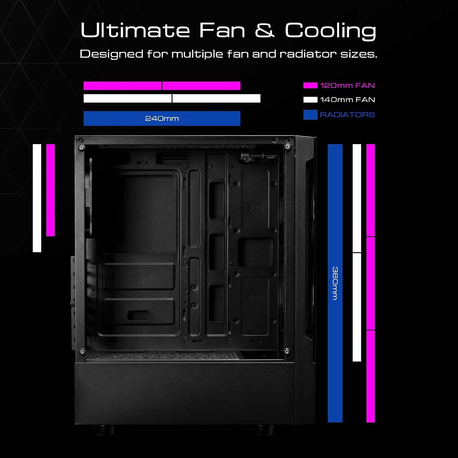 GAMDIAS TALOS E3 Gaming PC-hoes, Mid-Tower ATX-hoes, gehard glaspaneel, 3 ingebouwde 120 mm ARGB-ventilatoren, gereedschapsvrije installatie gehard glazen venster, ondersteunt moederborden tot ATX,