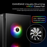 GAMDIAS TALOS E3 Gaming PC-hoes, Mid-Tower ATX-hoes, gehard glaspaneel, 3 ingebouwde 120 mm ARGB-ventilatoren, gereedschapsvrije installatie gehard glazen venster, ondersteunt moederborden tot ATX,