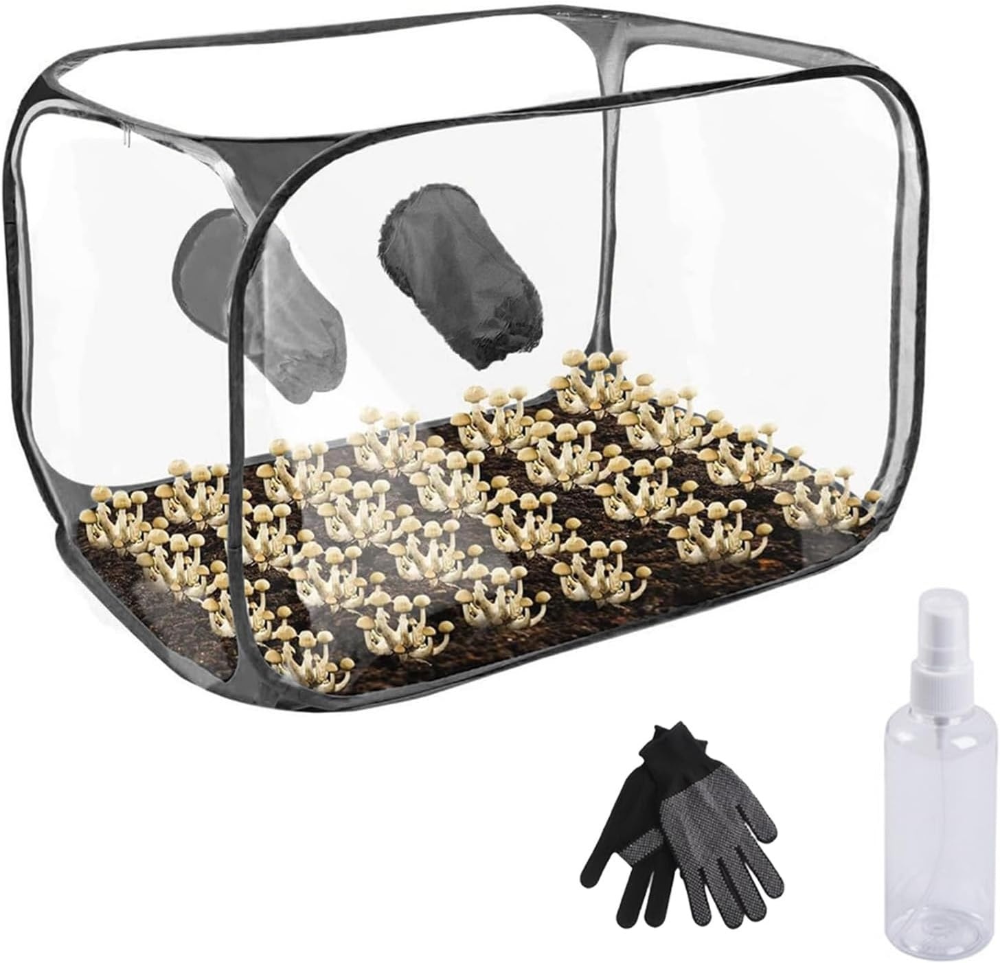 60x60x90cm Kweektent, Paddestoel Groeiende Stille Luchtbox, Transparant PVC, Zwart