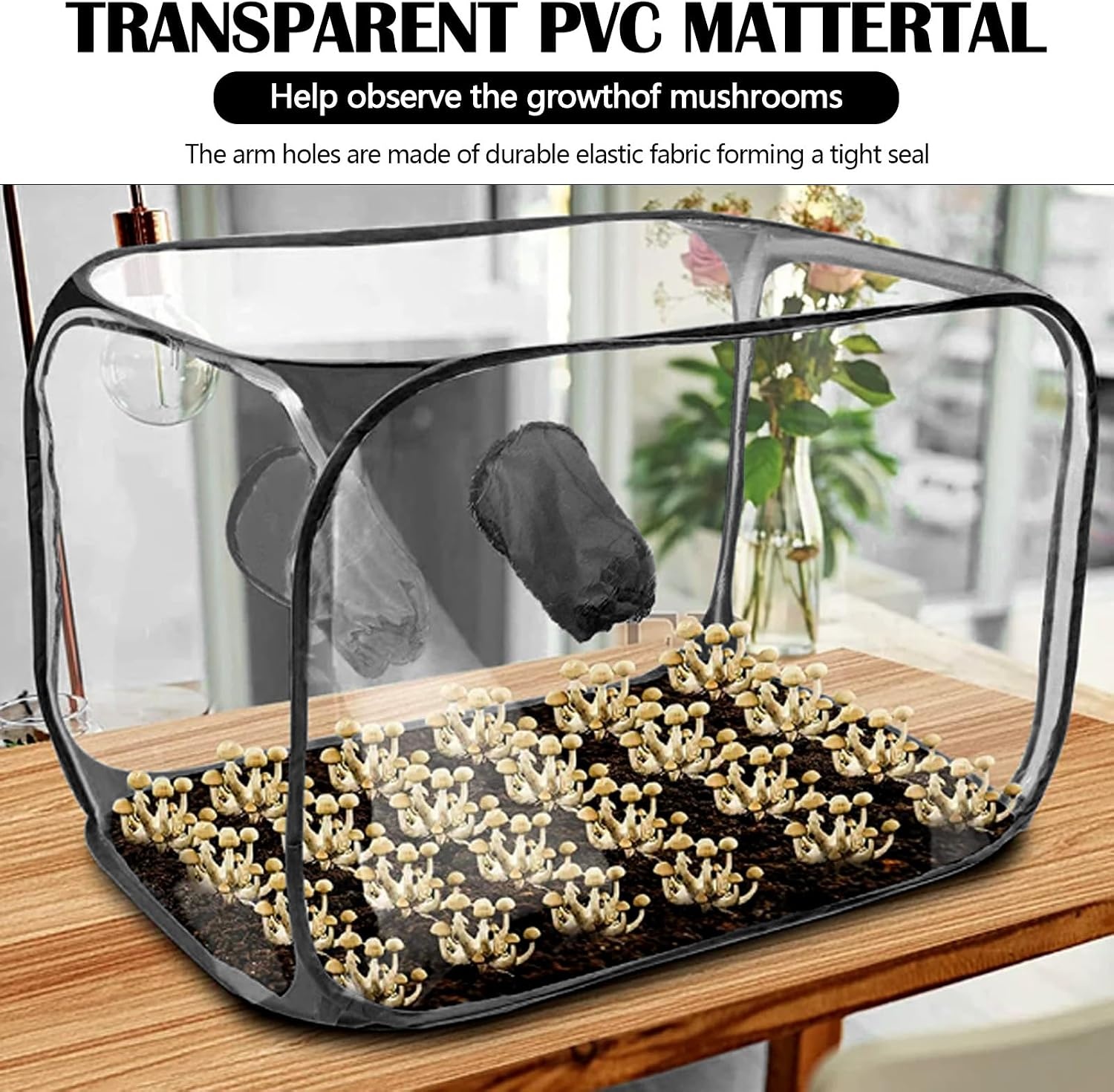 60x60x90cm Kweektent, Paddestoel Groeiende Stille Luchtbox, Transparant PVC, Zwart