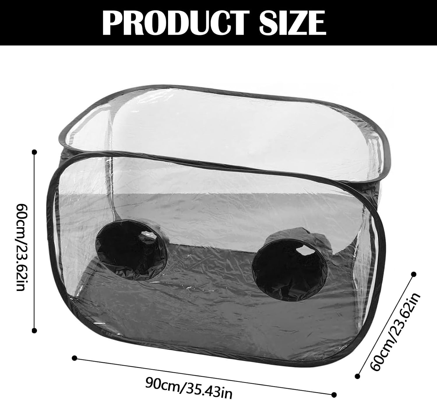 60x60x90cm Kweektent, Paddestoel Groeiende Stille Luchtbox, Transparant PVC, Zwart