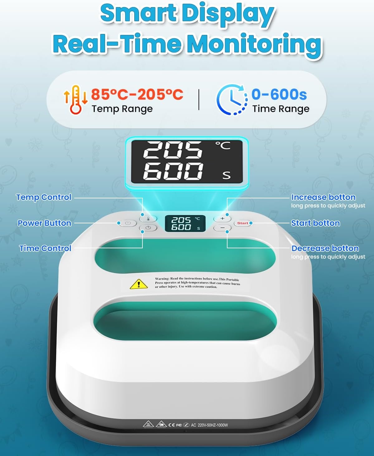 Mefine Warmtepersplotter 22,8 x 22,8 cm, verwarmingsplotter met timer, snelle verwarming en automatische uitschakeling voor textiel en keramiek
