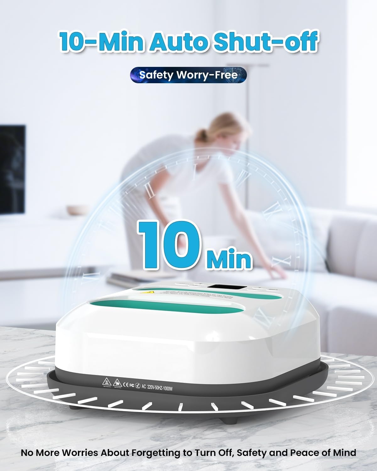 Mefine Warmtepersplotter 22,8 x 22,8 cm, verwarmingsplotter met timer, snelle verwarming en automatische uitschakeling voor textiel en keramiek