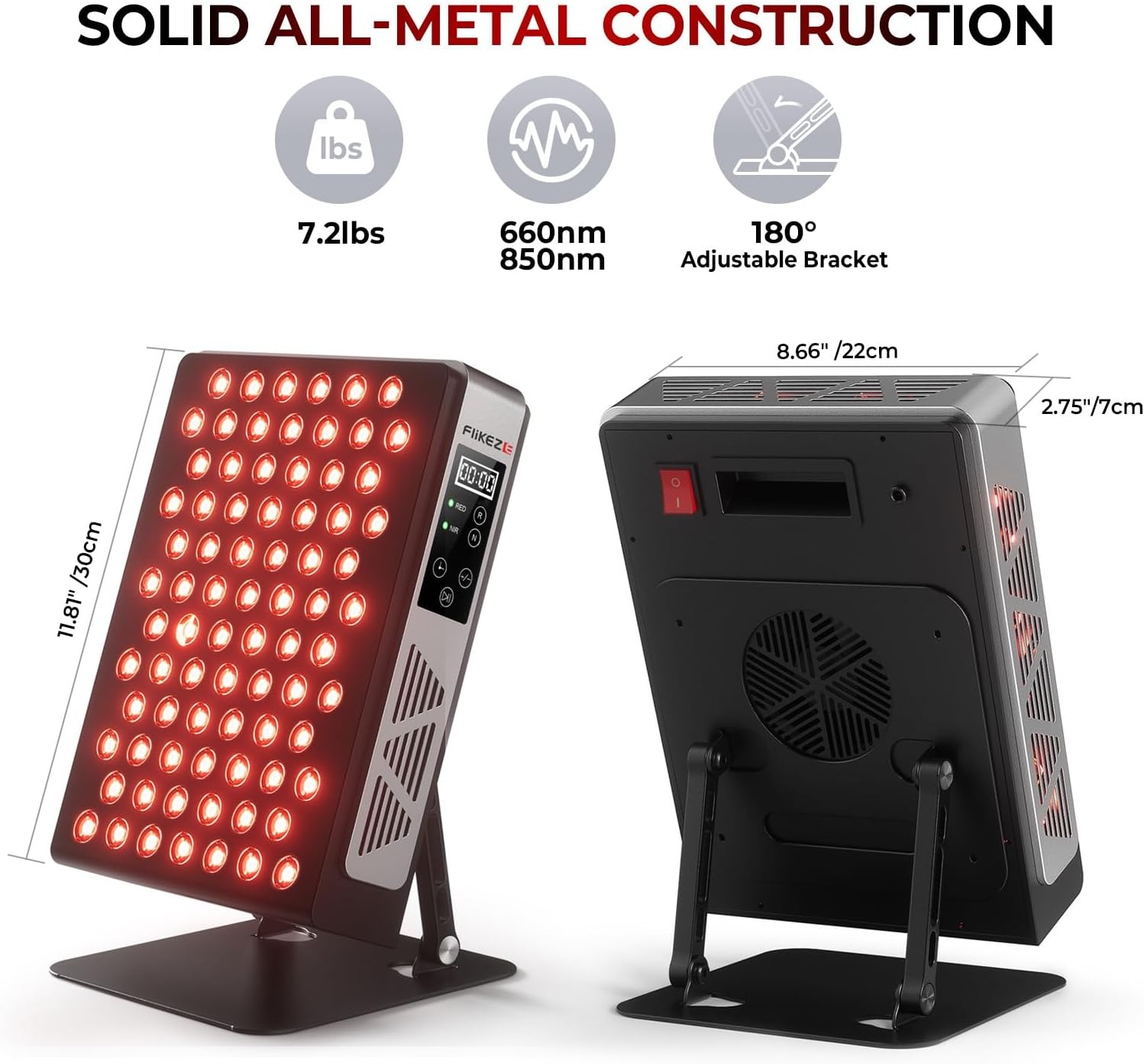 FliKEZE Rood lichttherapie, 78 leds dubbele chip, 660nm en 850nm infrarood lichttherapie, nabij infraroodlamp voor spierherstel, pijnverlichting, energieboost, duurzame volledig metalen behuizing