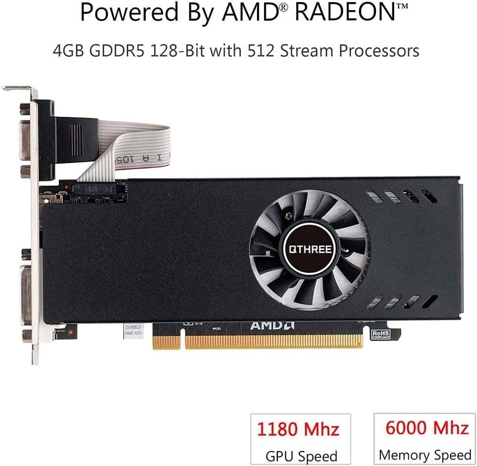 Radeon RX 550 Grafische kaart, 4GB GDDR5 128-bit, laag profiel, DisplayPort 1.4 HDMI DVI-D Dual Link, PCI Express 3.0 x8, Desktop Gaming grafische kaart voor pc, DirectX 12, Computer GPU