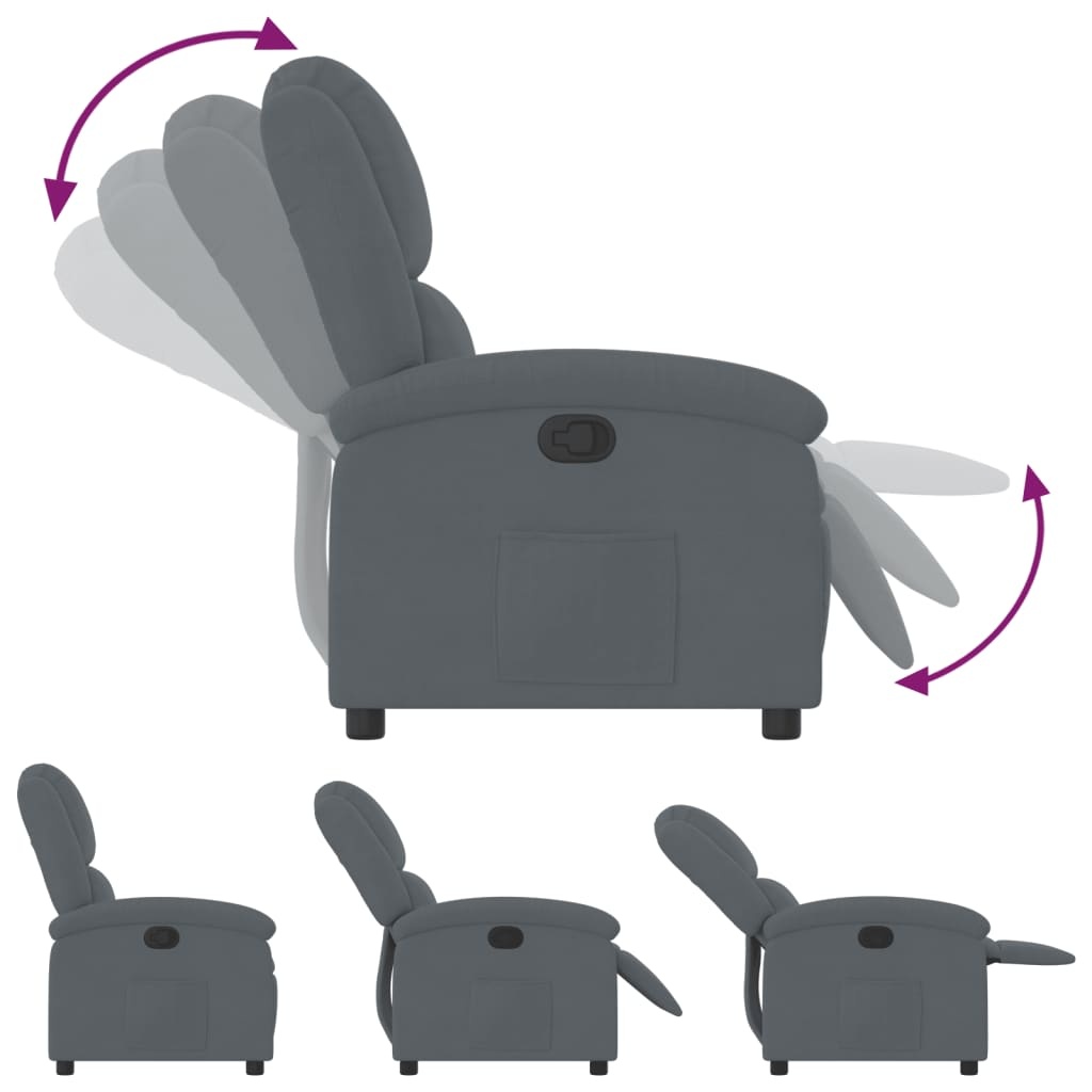 Verstelbare Fauteuil, Fluweel Donkergrijs - 35% Korting