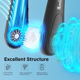 HandFan 5000 mAh Neck Fan rotorvrije ventilator, draagbare USB handenvrije nekband ventilator, 3-standen, 15 uur werktijd draagbaar en oplaadbaar voor buitengebruik. Zwart