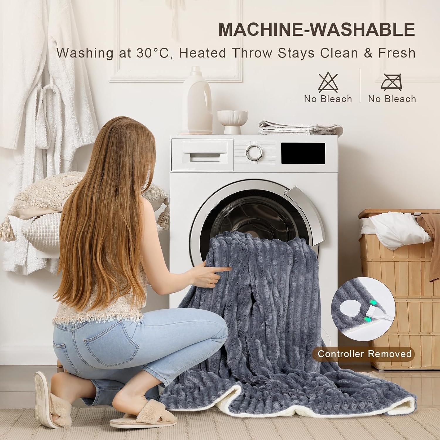 NALONE Textra Elektrische deken voor tweepersoonsbed, 160 x 130 cm, met 9 warmtestanden en 12 timers, verwarmingsdeken voor eenpersoonsbed en tweepersoonsbed, wasbaar