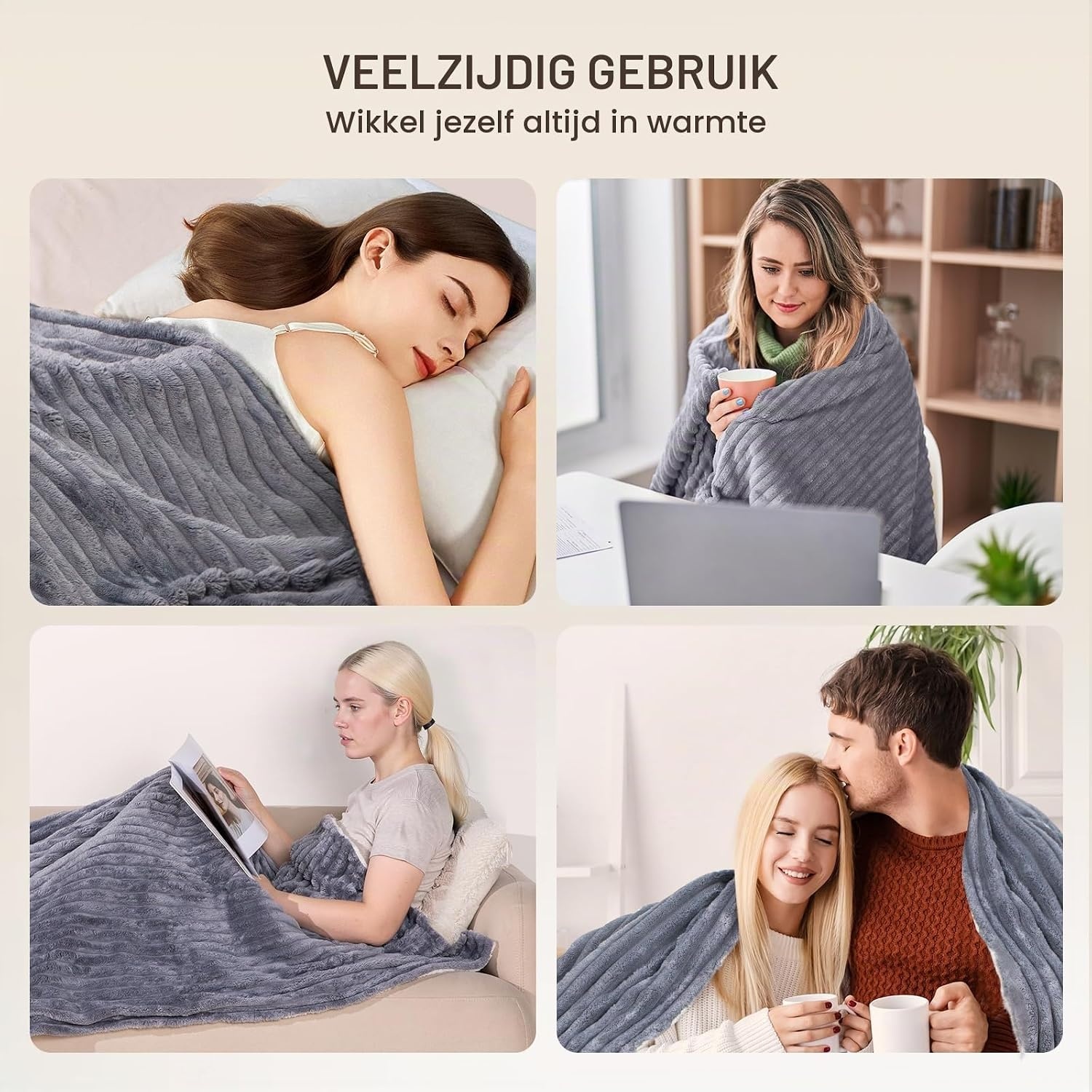 NALONE Textra Elektrische deken voor tweepersoonsbed, 160 x 130 cm, met 9 warmtestanden en 12 timers, verwarmingsdeken voor eenpersoonsbed en tweepersoonsbed, wasbaar