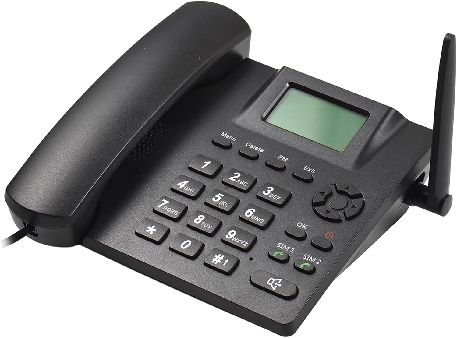 Draadloze vaste telefoon, telefoonhouder, GSM 850/900/1800/1900MHZ Dual SIM-kaart, 2G draadloze telefoon met antenne, wekker, SMS-opnamefunctie, 6 talen