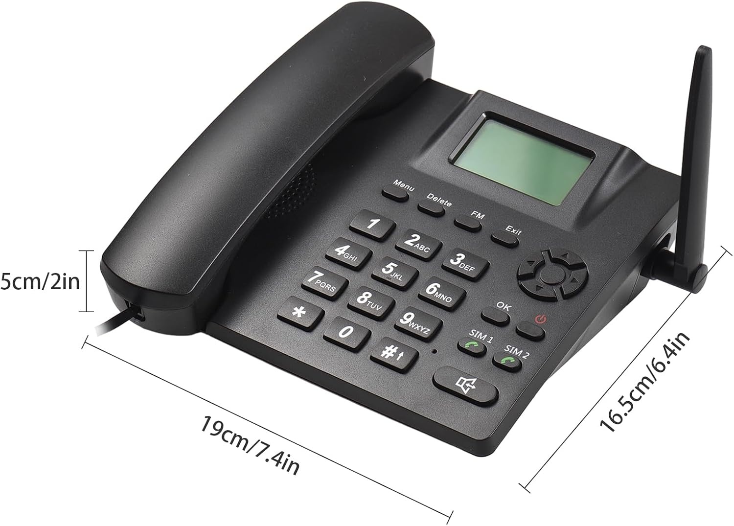 Draadloze vaste telefoon, telefoonhouder, GSM 850/900/1800/1900MHZ Dual SIM-kaart, 2G draadloze telefoon met antenne, wekker, SMS-opnamefunctie, 6 talen