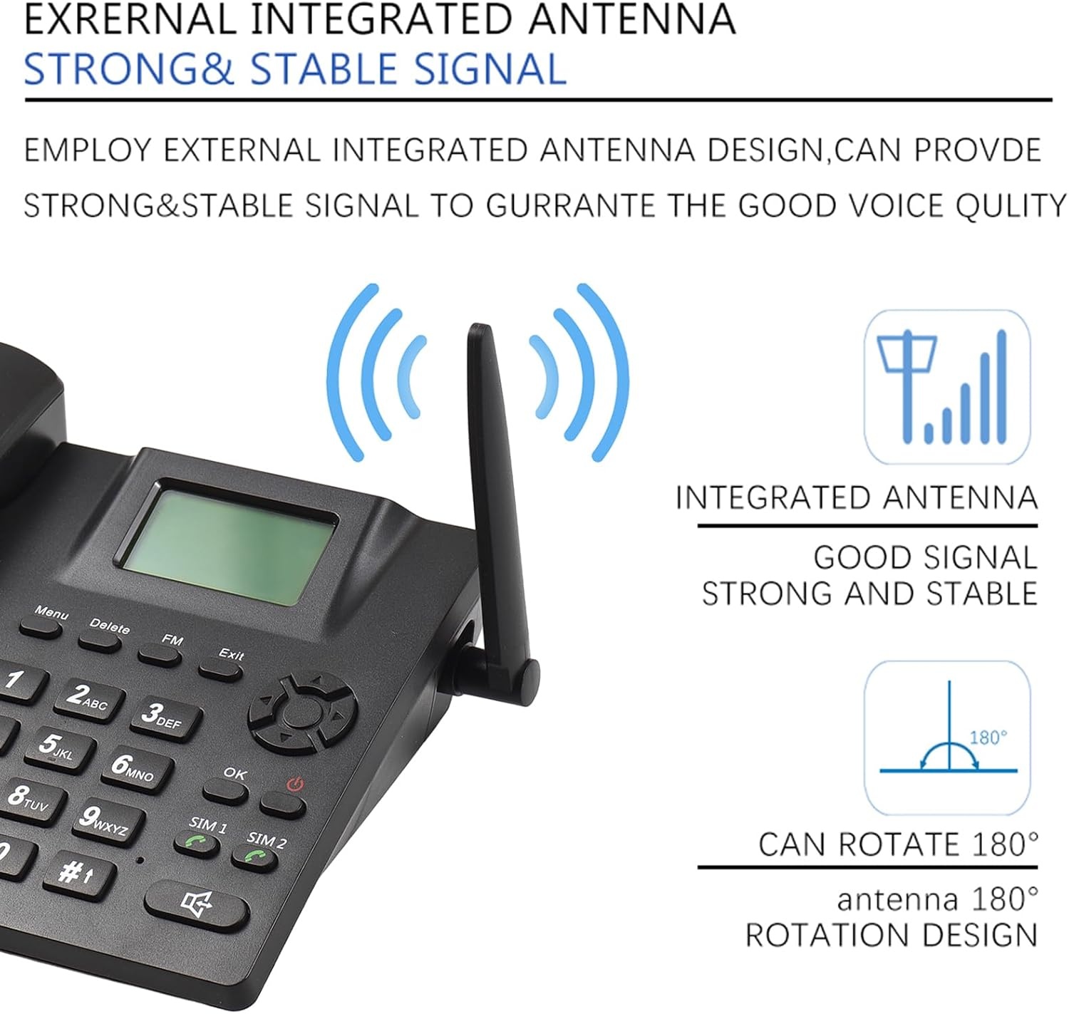 Draadloze vaste telefoon, telefoonhouder, GSM 850/900/1800/1900MHZ Dual SIM-kaart, 2G draadloze telefoon met antenne, wekker, SMS-opnamefunctie, 6 talen