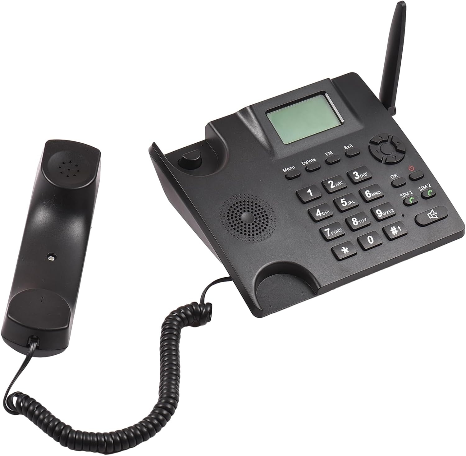 Draadloze vaste telefoon, telefoonhouder, GSM 850/900/1800/1900MHZ Dual SIM-kaart, 2G draadloze telefoon met antenne, wekker, SMS-opnamefunctie, 6 talen