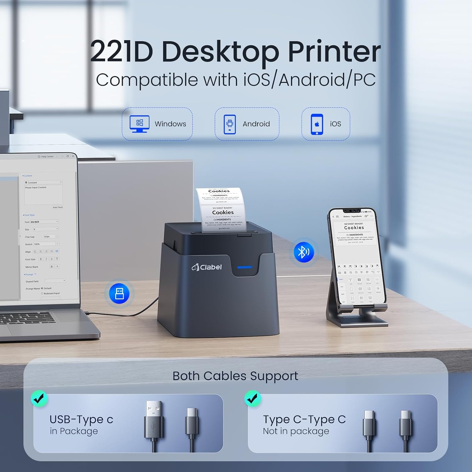 Thermische Labelprinter 221D voor Barcodes, 50mm Labelbreedte, Bluetooth - 34% Korting!