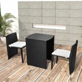VidaXL 3-delige Bistroset, Poly Rattan Zwart, 35% Korting