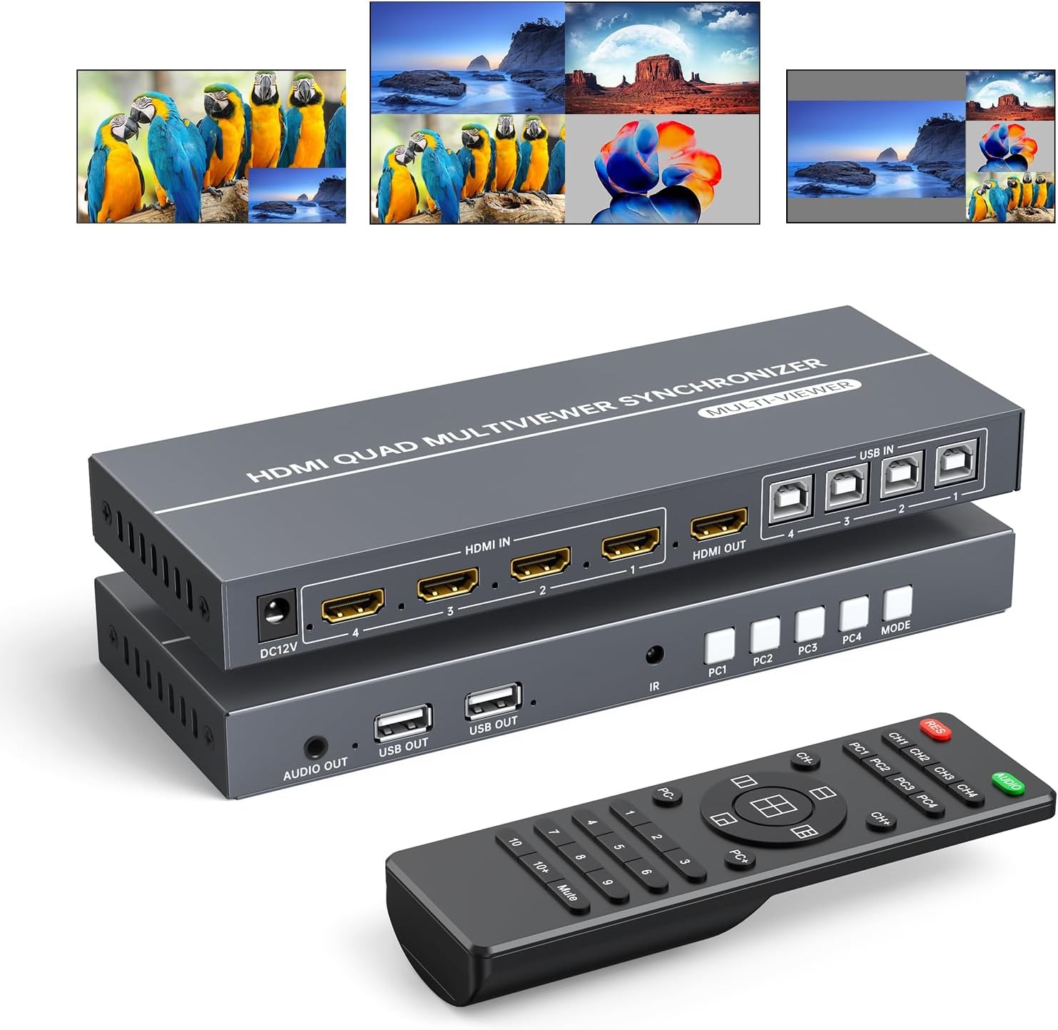 HDMI Quad Multiviewer KVM-switch 4-poorts 4K 30Hz - Deel 4 apparaten op 1 monitor met 34% korting